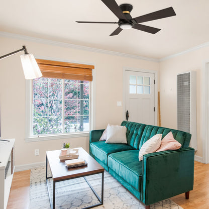 Carro ASCENDER 52 inch 5-Blade Flush Mount Smart Ceiling Fan with LED Light & Remote Control - Black & Gold /Walnut & Barnwood (Reversible Blades)