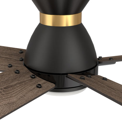 Carro ASCENDER 52 inch 5-Blade Flush Mount Smart Ceiling Fan with LED Light & Remote Control - Black & Gold /Walnut & Barnwood (Reversible Blades)