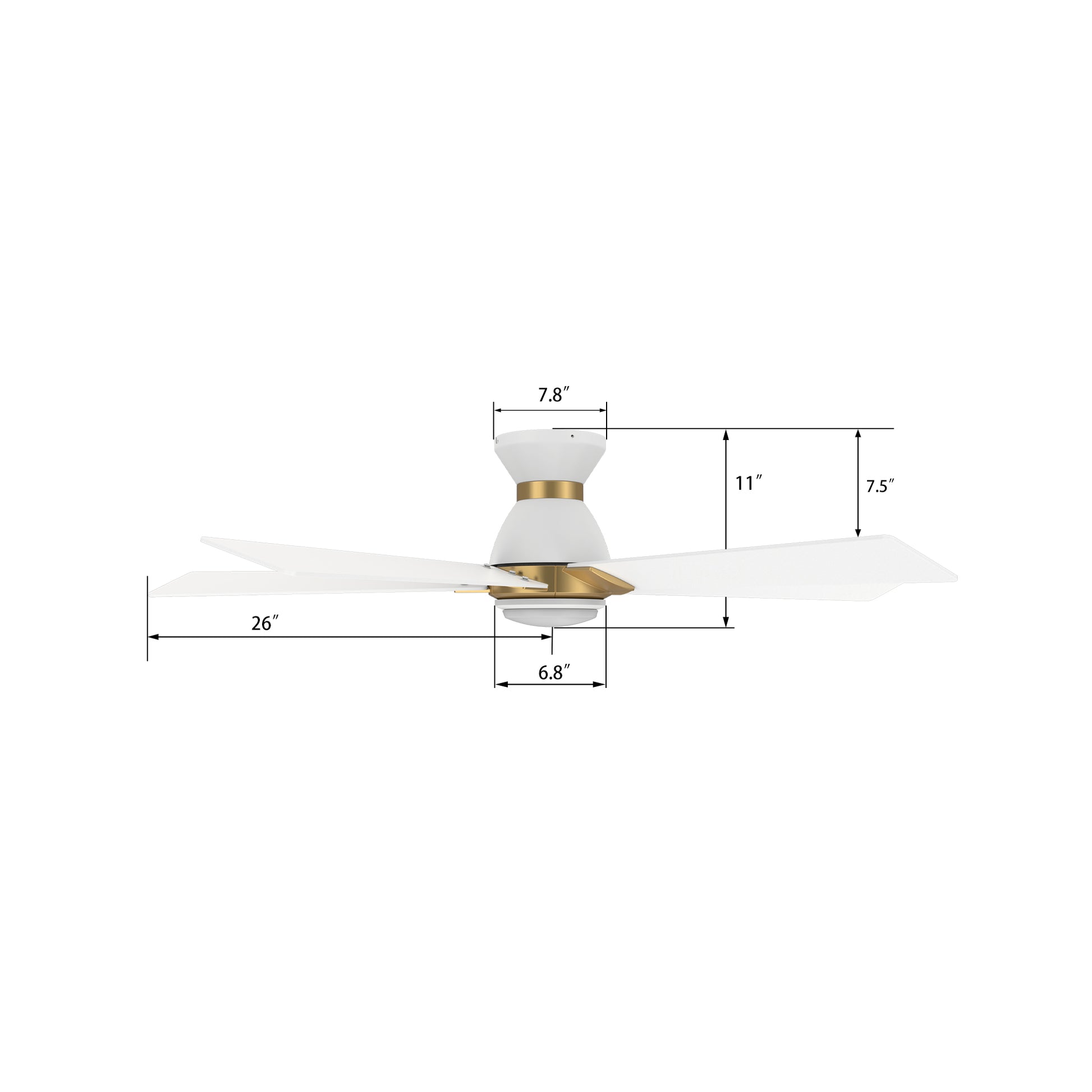 Carro Home ASCENDER 52 inch 5-Blade Flush Mount Smart Ceiling Fan with LED Light & Remote Control - White/White (Gold Detail) Fan Blades