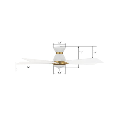 Carro Home ASCENDER 52 inch 5-Blade Flush Mount Smart Ceiling Fan with LED Light & Remote Control - White/White (Gold Detail) Fan Blades