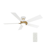 Carro Home ASCENDER 52 inch 5-Blade Flush Mount Smart Ceiling Fan with LED Light & Remote Control - White/White (Gold Detail) Fan Blades