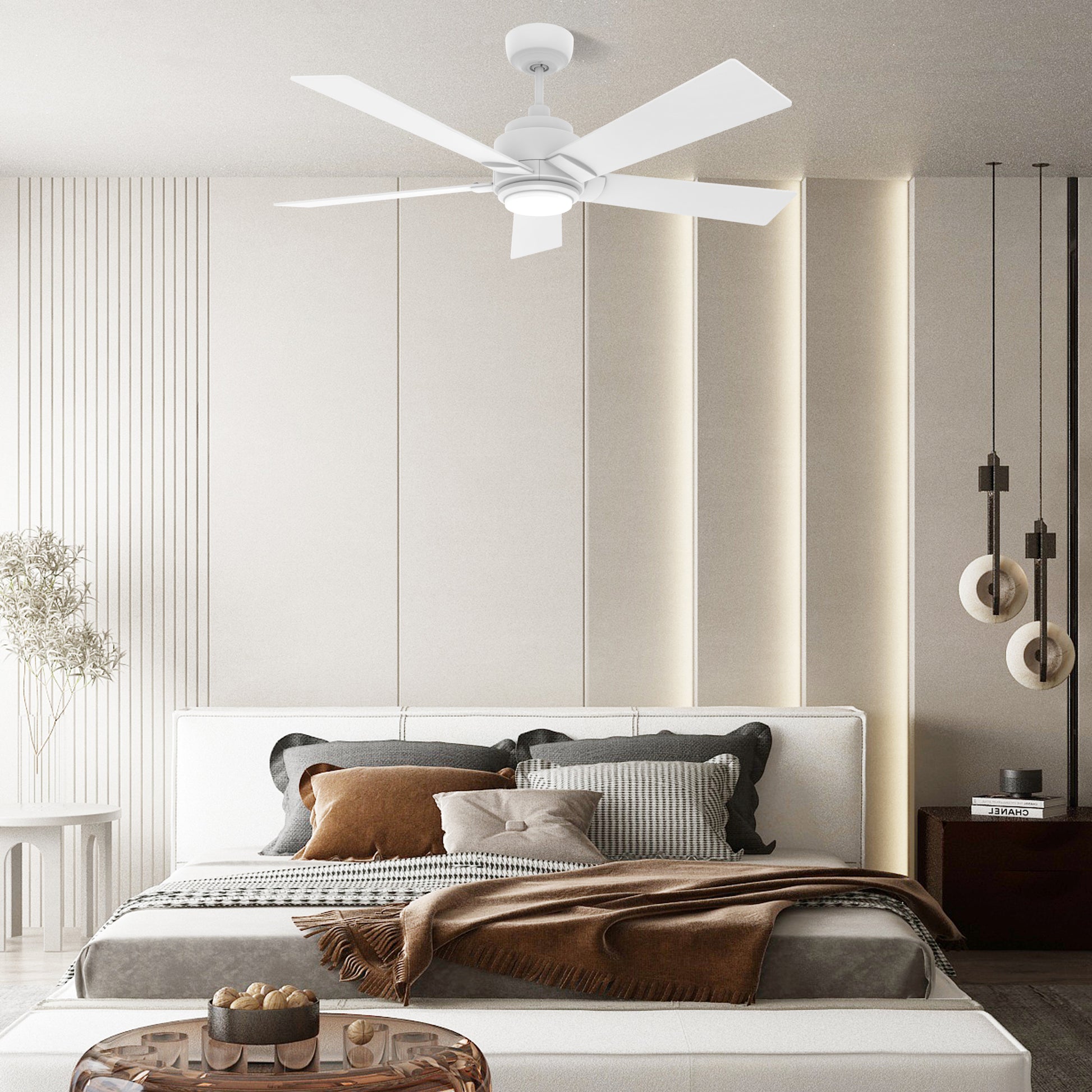 Carro Home ASCENDER 52 inch 5-Blade Smart Ceiling Fan with LED Light & Remote Control - White/White fan blades