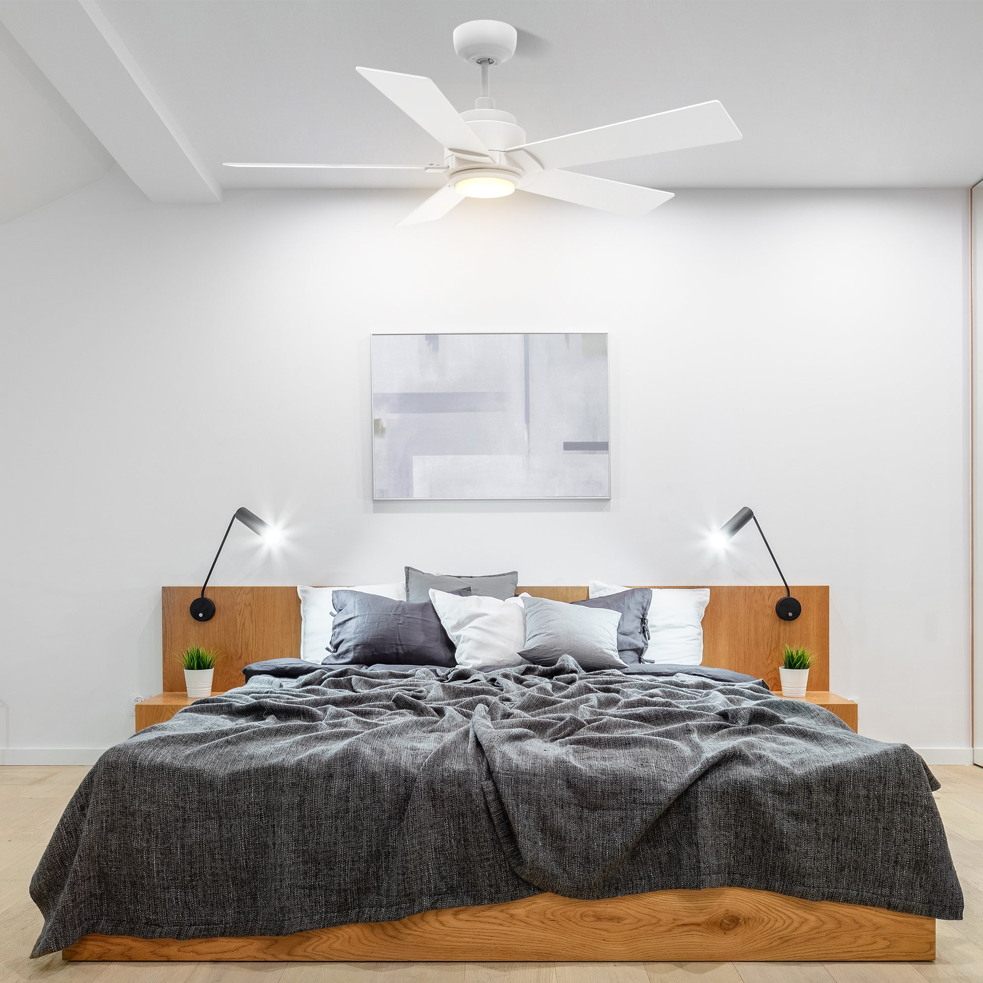 Carro Home ASCENDER 52 inch 5-Blade Smart Ceiling Fan with LED Light & Remote Control - White/White fan blades