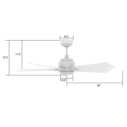 Carro Home ASCENDER 52 inch 5-Blade Smart Ceiling Fan with LED Light & Remote Control - White/White fan blades