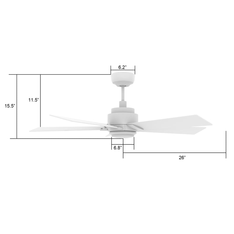 Carro Home ASCENDER 52 inch 5-Blade Smart Ceiling Fan with LED Light & Remote Control - White/White fan blades