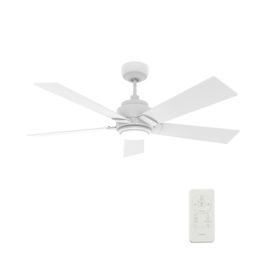 Carro Home ASCENDER 52 inch 5-Blade Smart Ceiling Fan with LED Light & Remote Control - White/White fan blades