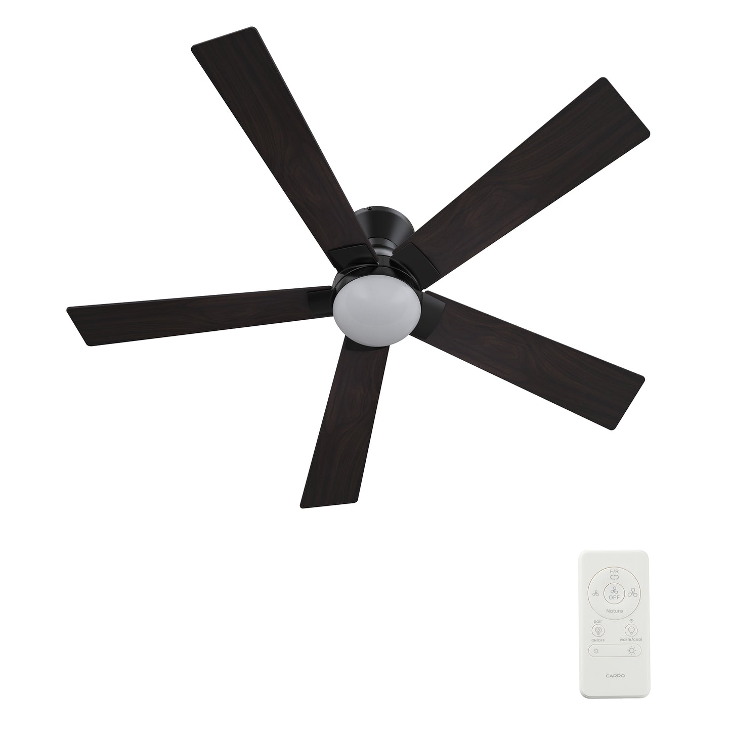 Carro ASCENDER 52 inch 5-Blade Flush Mount Smart Ceiling Fan with LED Light & Remote Control - Black/Walnut & Barnwood (Reversible Blades)