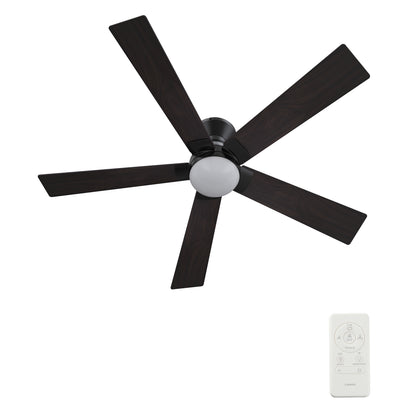 Carro ASCENDER 52 inch 5-Blade Flush Mount Smart Ceiling Fan with LED Light & Remote Control - Black/Walnut & Barnwood (Reversible Blades)