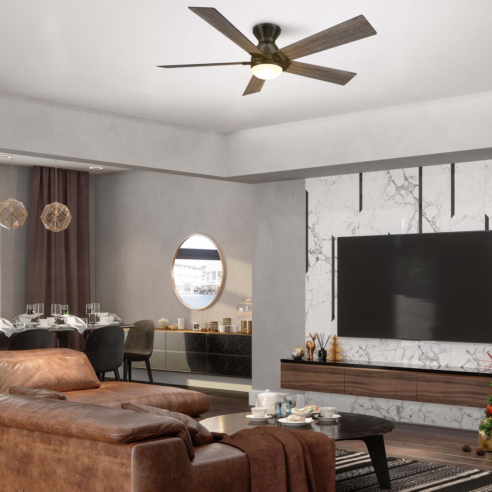 Carro ASCENDER 52 inch 5-Blade Flush Mount Smart Ceiling Fan with LED Light & Remote Control - Black/Walnut & Barnwood (Reversible Blades)
