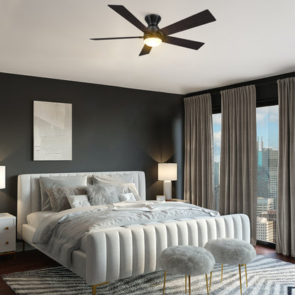 Carro ASCENDER 52 inch 5-Blade Flush Mount Smart Ceiling Fan with LED Light & Remote Control - Black/Walnut & Barnwood (Reversible Blades)
