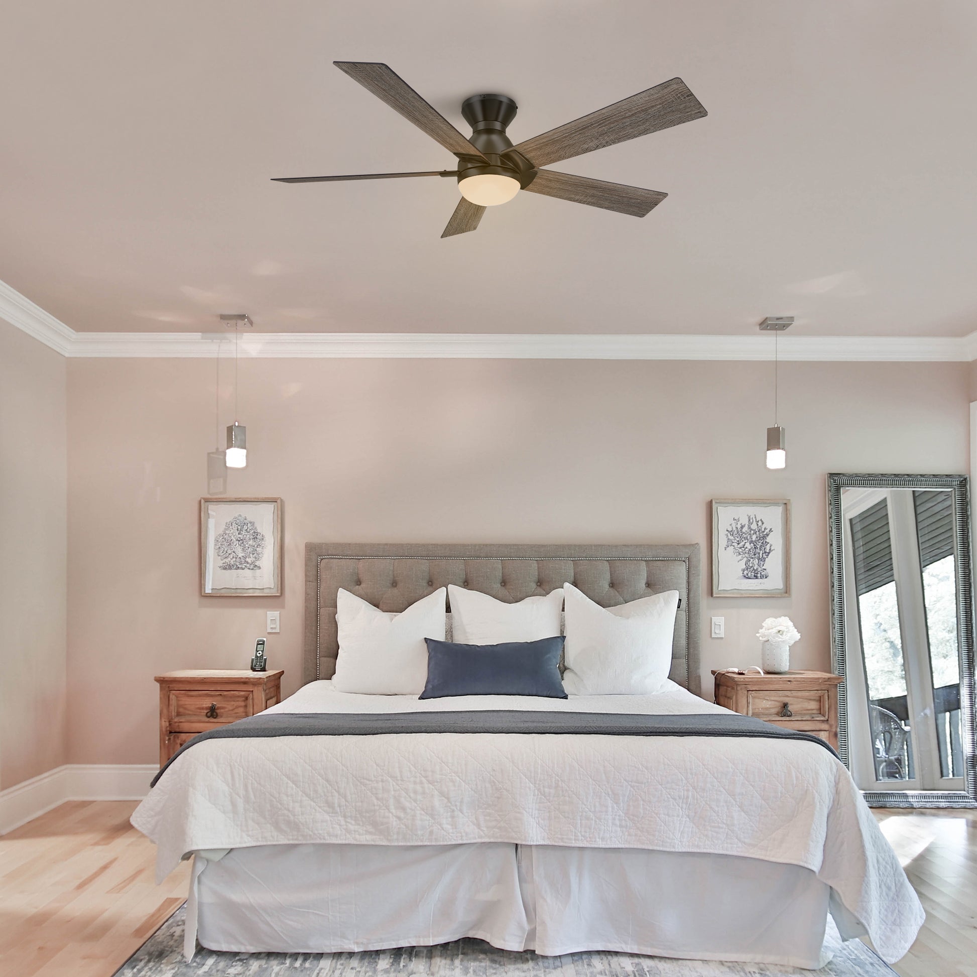 Carro ASCENDER 52 inch 5-Blade Flush Mount Smart Ceiling Fan with LED Light & Remote Control - Black/Walnut & Barnwood (Reversible Blades)
