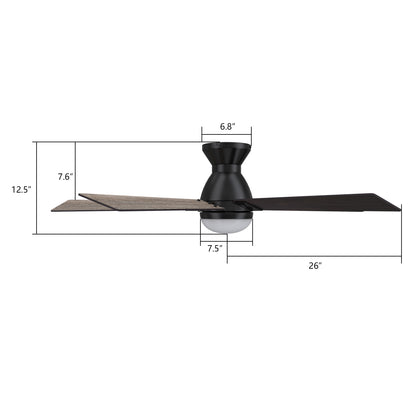 Carro ASCENDER 52 inch 5-Blade Flush Mount Smart Ceiling Fan with LED Light & Remote Control - Black/Walnut & Barnwood (Reversible Blades)