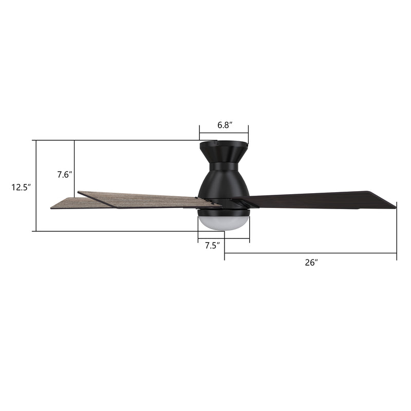 Carro ASCENDER 52 inch 5-Blade Flush Mount Smart Ceiling Fan with LED Light & Remote Control - Black/Walnut & Barnwood (Reversible Blades)