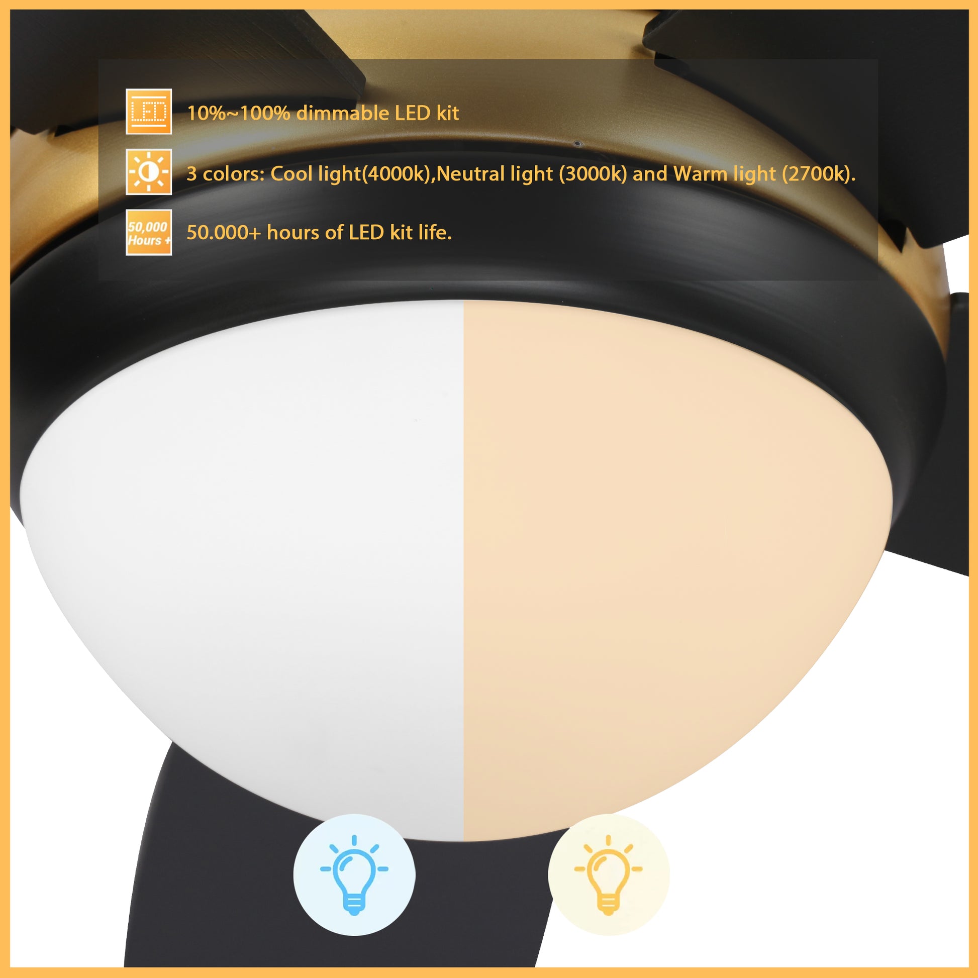 Carro Home TWISTER 52 inch 5-Blade Flush Mount Smart Ceiling Fan with LED Light Kit & Remote- Black/Black (Gold Detail)
