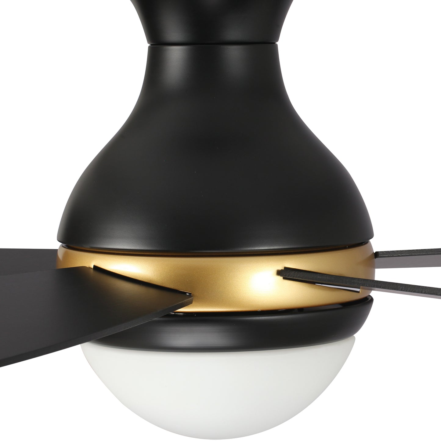 Carro Home TWISTER 52 inch 5-Blade Flush Mount Smart Ceiling Fan with LED Light Kit & Remote- Black/Black (Gold Detail)