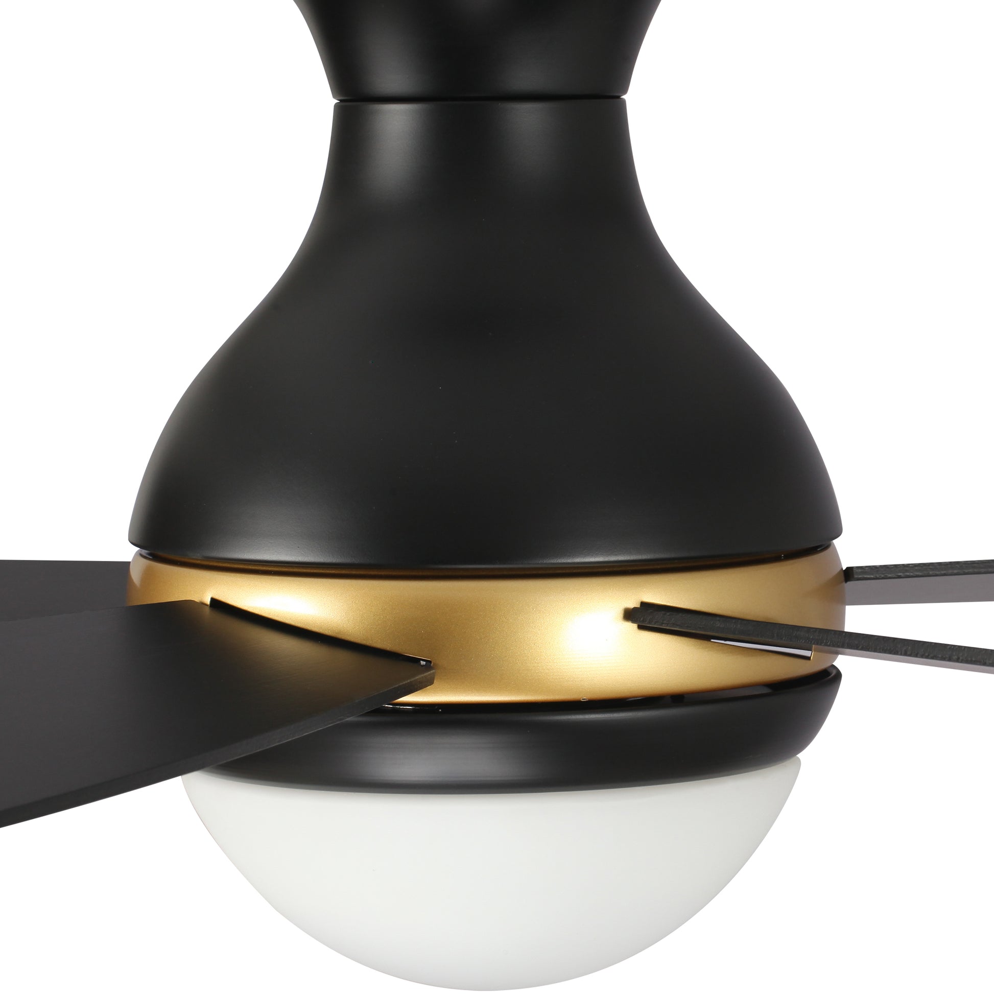 Carro Home TWISTER 52 inch 5-Blade Flush Mount Smart Ceiling Fan with LED Light Kit & Remote- Black/Black (Gold Detail)