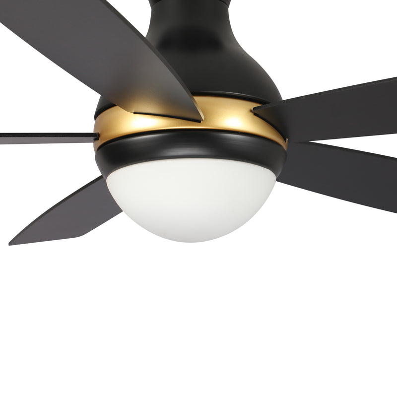 Carro Home TWISTER 52 inch 5-Blade Flush Mount Smart Ceiling Fan with LED Light Kit & Remote- Black/Black (Gold Detail)