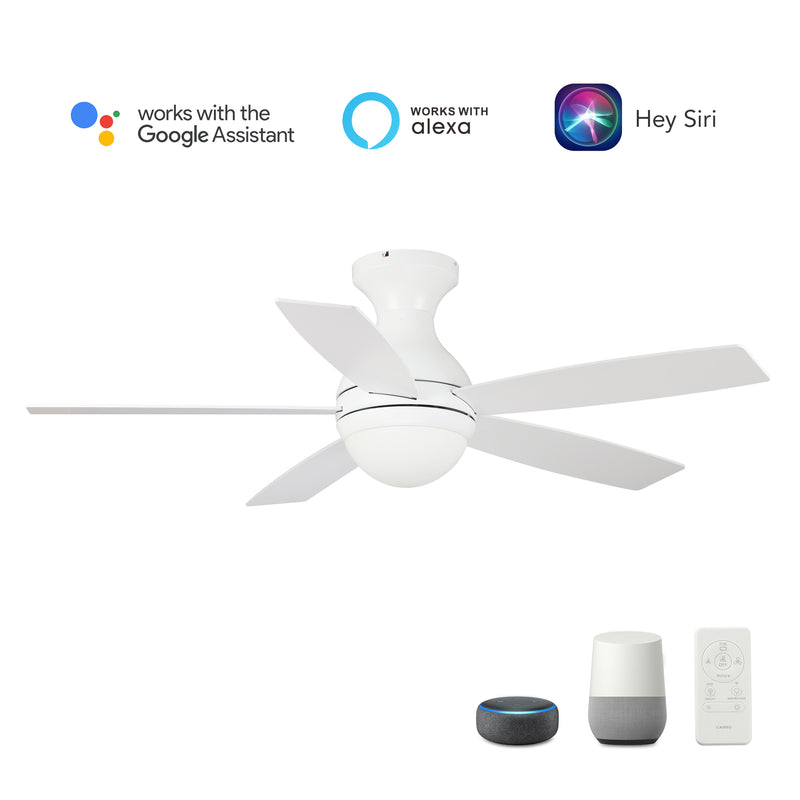 Carro Home TWISTER 52 inch 5-Blade Flush Mount Smart Ceiling Fan with LED Light Kit & Remote- White/White