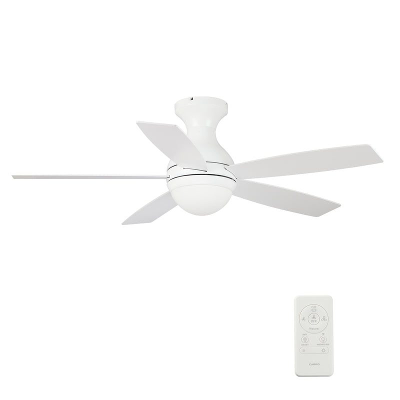 Carro Home TWISTER 52 inch 5-Blade Flush Mount Smart Ceiling Fan with LED Light Kit & Remote- White/White