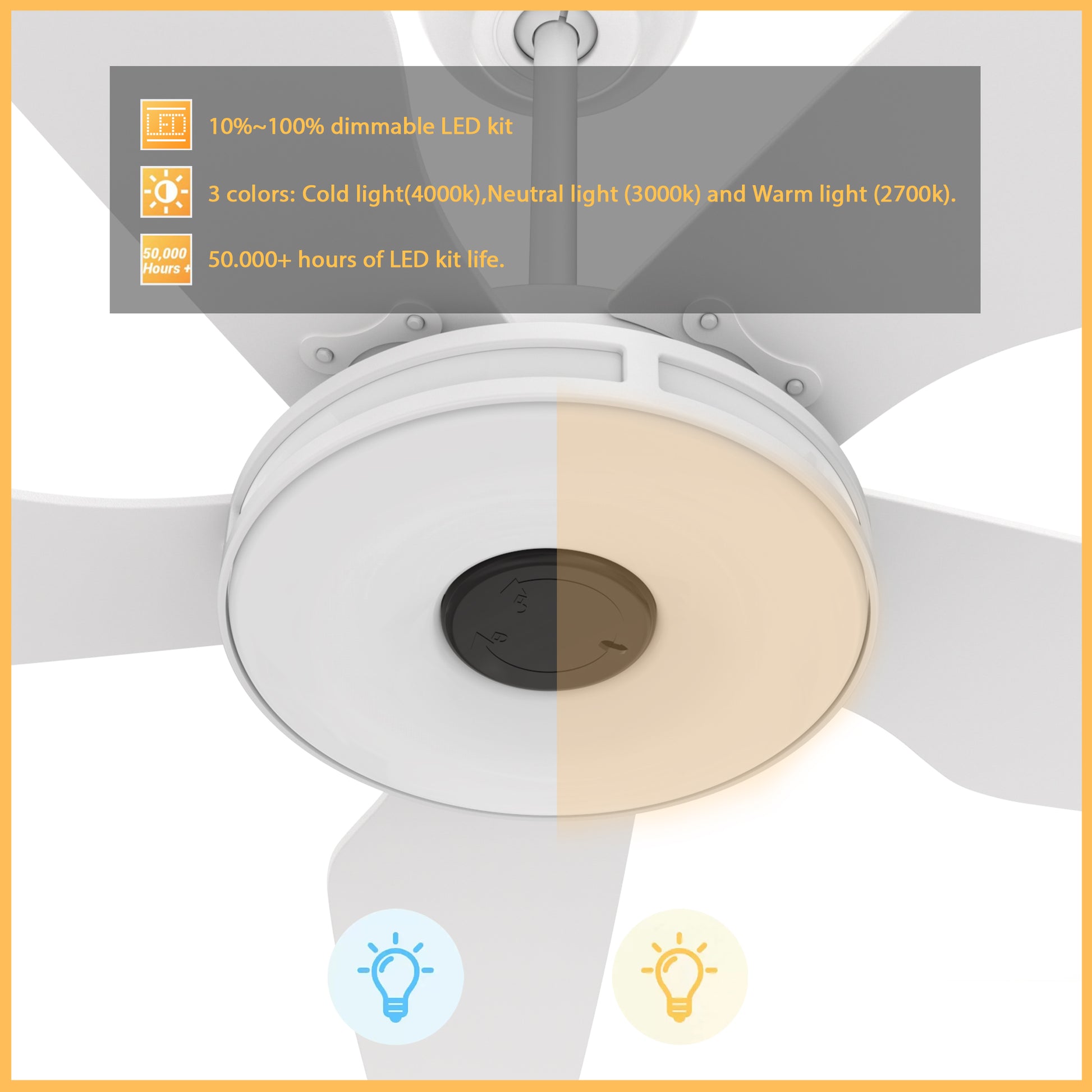 Carro ELIRA 52 inch 5-Blade Smart Ceiling Fan with LED Light Kit & Remote - White/White