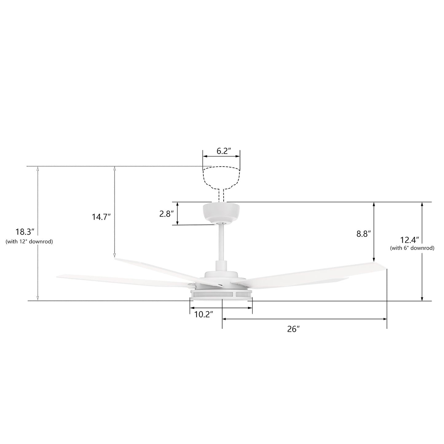 Carro ELIRA 52 inch 5-Blade Smart Ceiling Fan with LED Light Kit & Remote - White/White