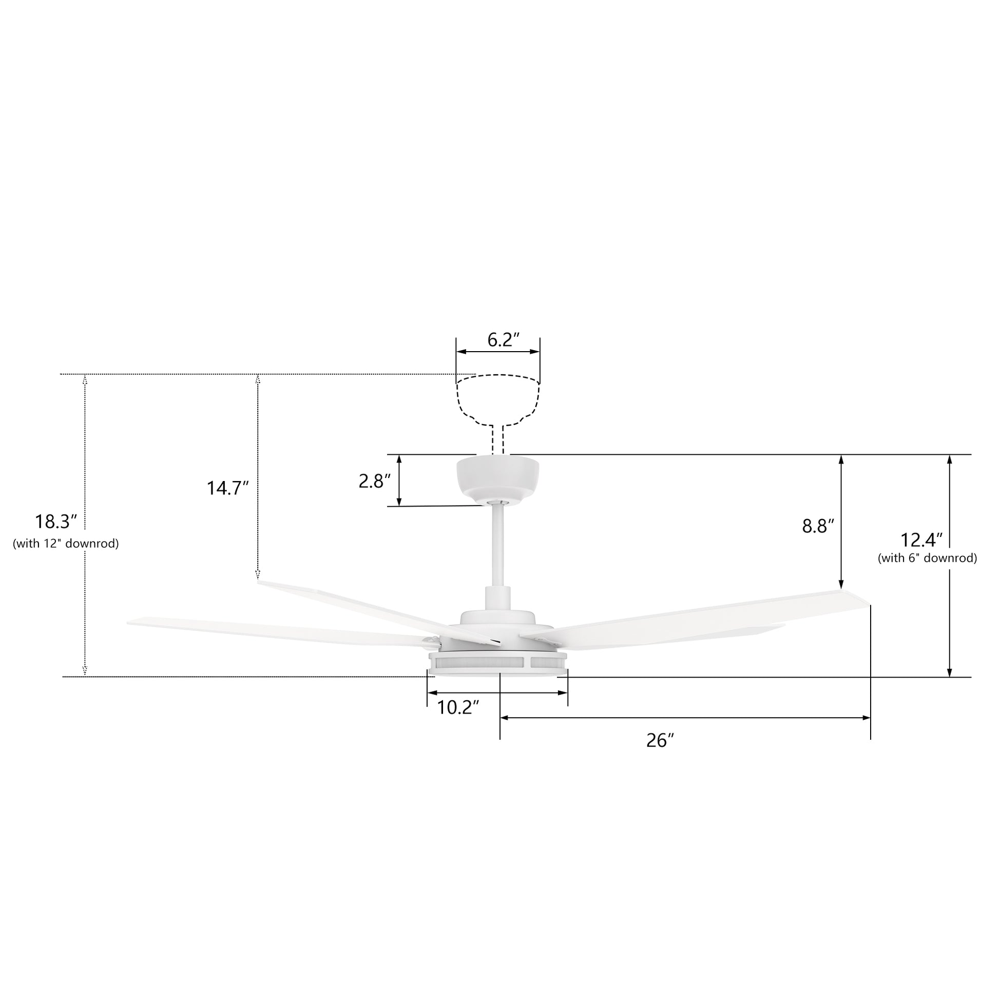 Carro ELIRA 52 inch 5-Blade Smart Ceiling Fan with LED Light Kit & Remote - White/White