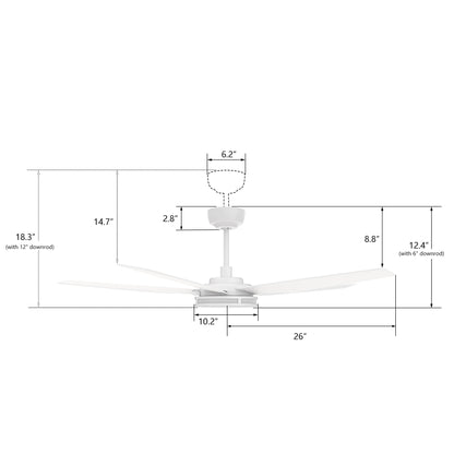 Carro ELIRA 52 inch 5-Blade Smart Ceiling Fan with LED Light Kit & Remote - White/White