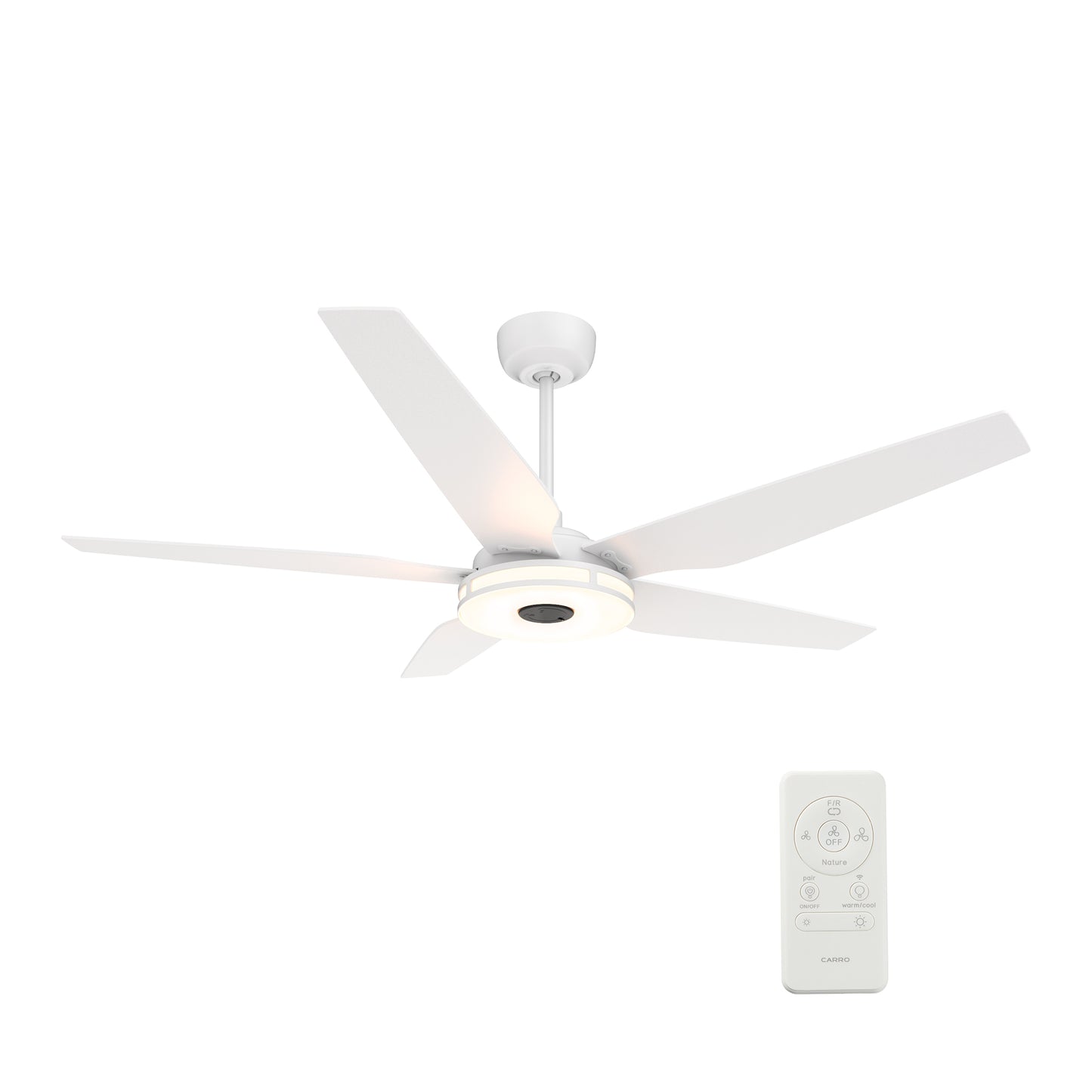 Carro ELIRA 52 inch 5-Blade Smart Ceiling Fan with LED Light Kit & Remote - White/White