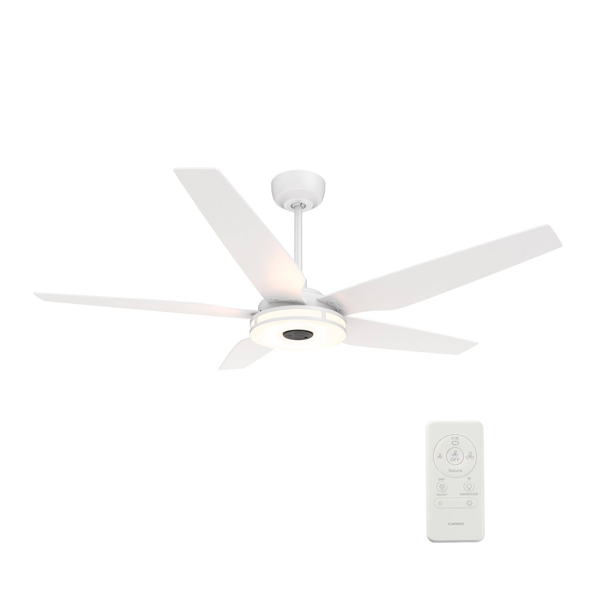 Carro ELIRA 52 inch 5-Blade Smart Ceiling Fan with LED Light Kit & Remote - White/White