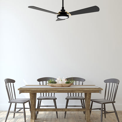 Carro USA BRISA 56 inch 3-Blade Smart Ceiling Fan with LED Light & Remote Control - Black/Black fan blades