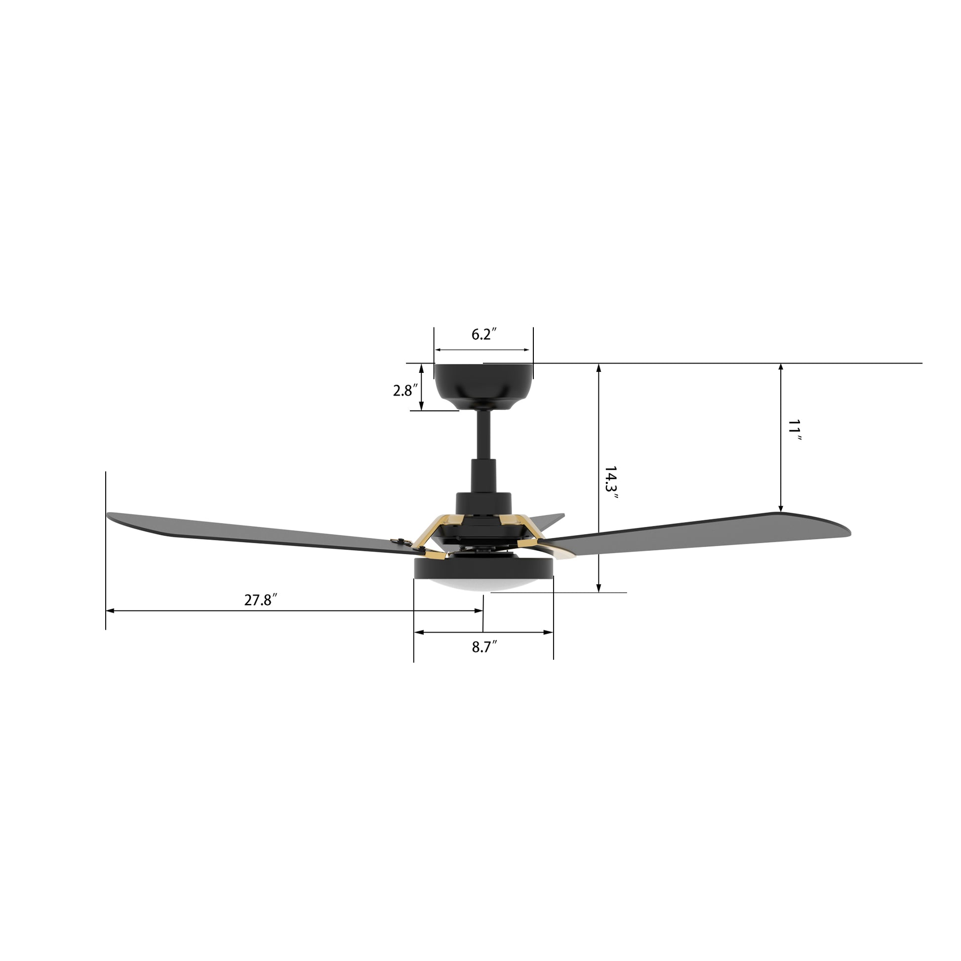 Carro USA BRISA 56 inch 3-Blade Smart Ceiling Fan with LED Light & Remote Control - Black/Black fan blades
