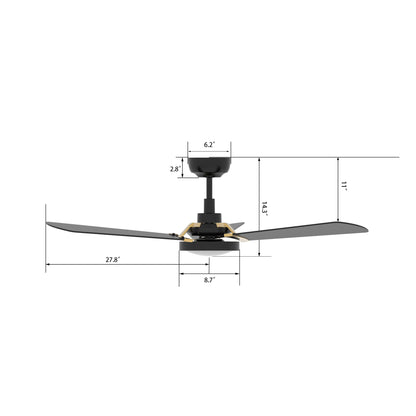 Carro USA BRISA 56 inch 3-Blade Smart Ceiling Fan with LED Light & Remote Control - Black/Black fan blades