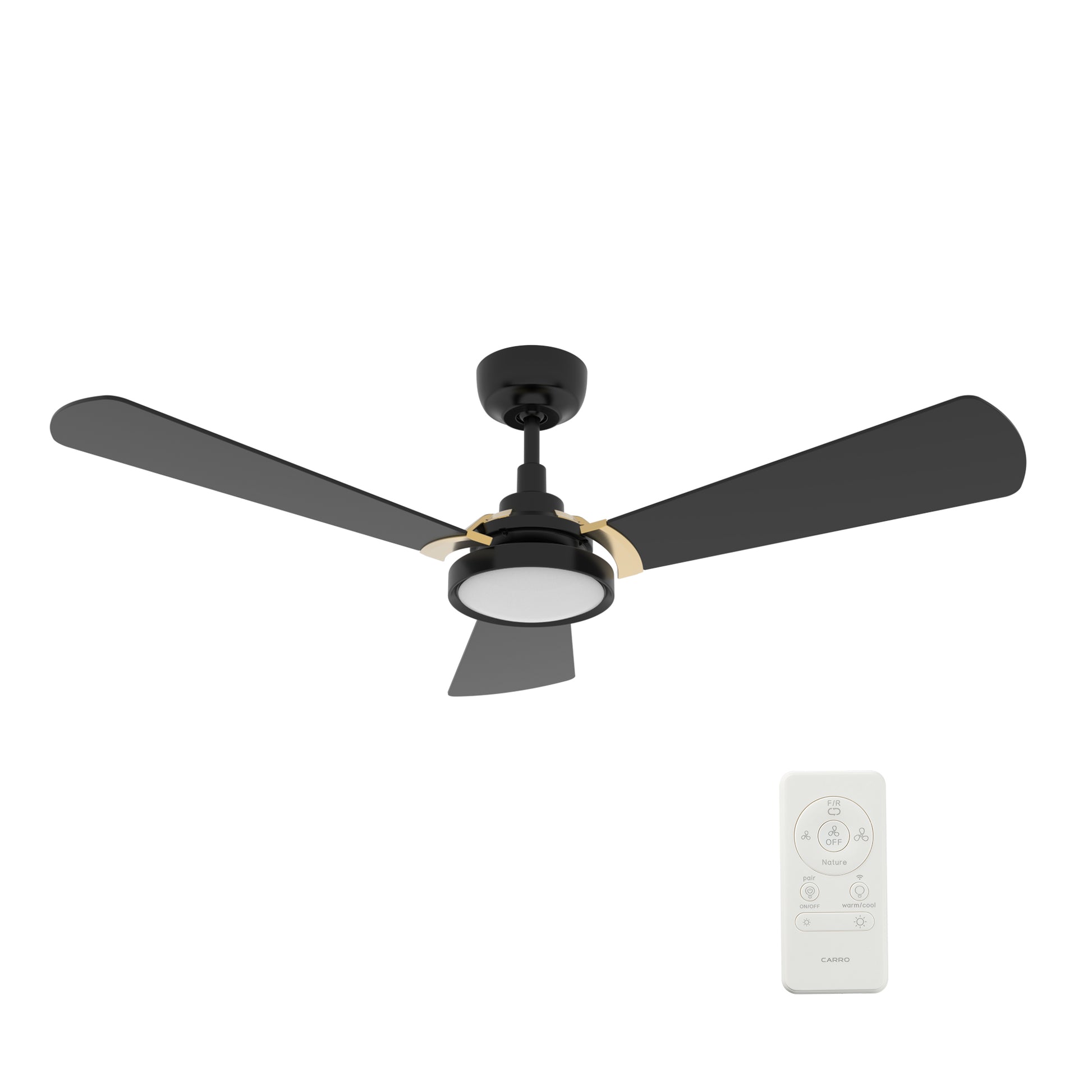 Carro USA BRISA 56 inch 3-Blade Smart Ceiling Fan with LED Light & Remote Control - Black/Black fan blades