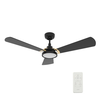 Carro USA BRISA 56 inch 3-Blade Smart Ceiling Fan with LED Light & Remote Control - Black/Black fan blades