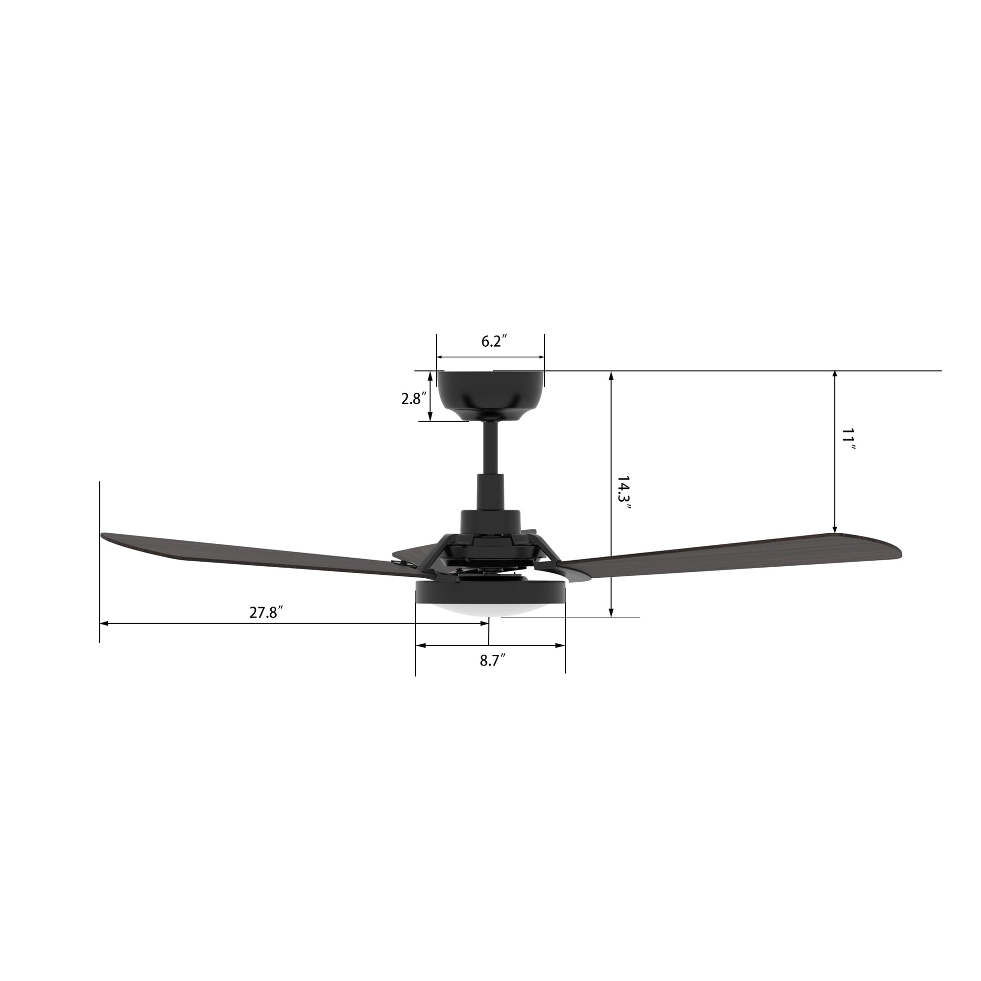 Carro USA BRISA 56 inch 3-Blade Smart Ceiling Fan with LED Light & Remote Control - Black/Walnut Wood fan blades