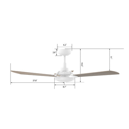 Carro USA BRISA 56 inch 3-Blade Smart Ceiling Fan with LED Light & Remote Control - White/Light Wood fan blades