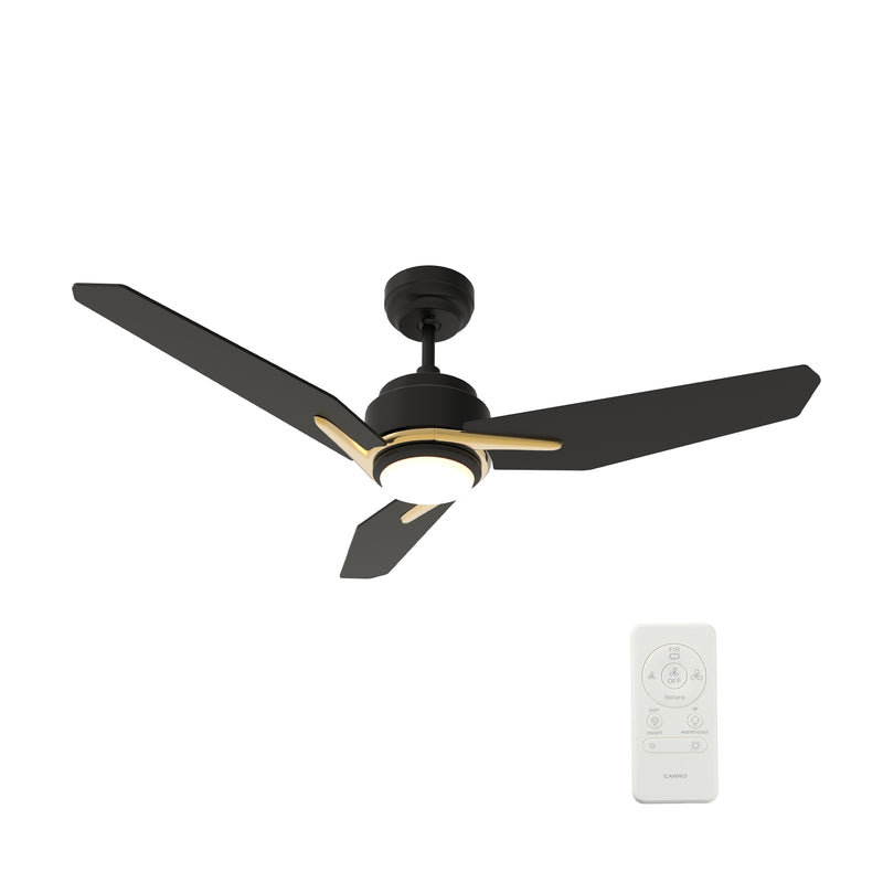 CALEN 56 inch 3-Blade Smart Ceiling Fan with LED Light Kit & Remote Control- Black/Black (Gold Detail)