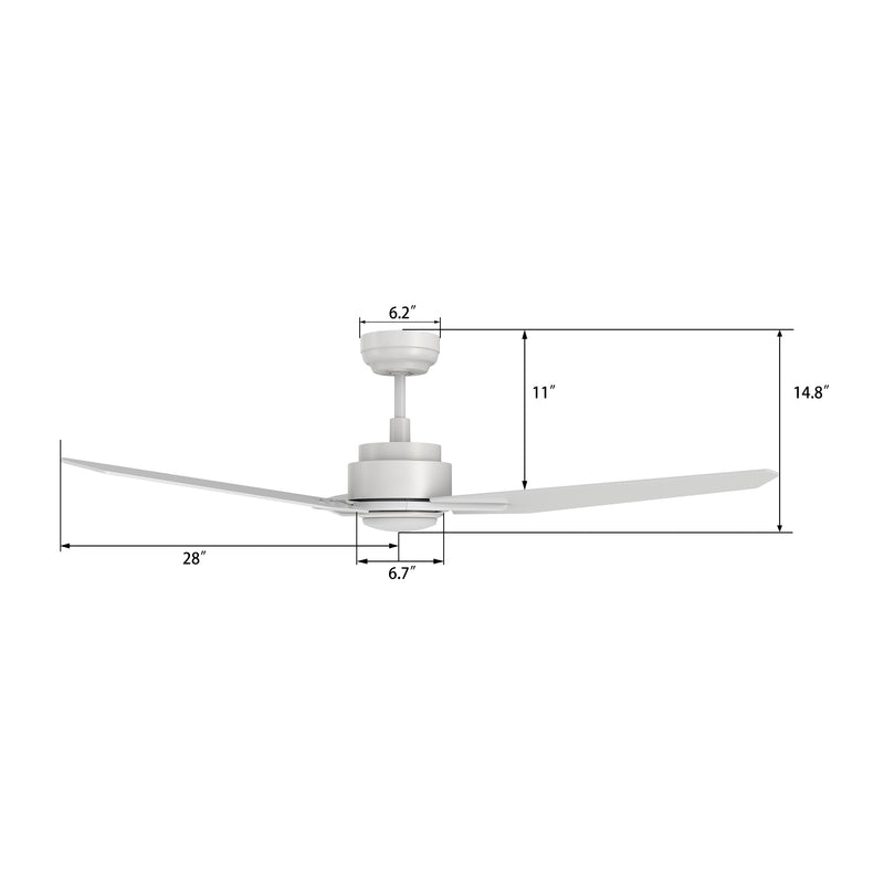 Carro USA TRACER 56 inch 3-Blade Smart Ceiling Fan with LED Light Kit & Remote Control- White/White Fan Blades