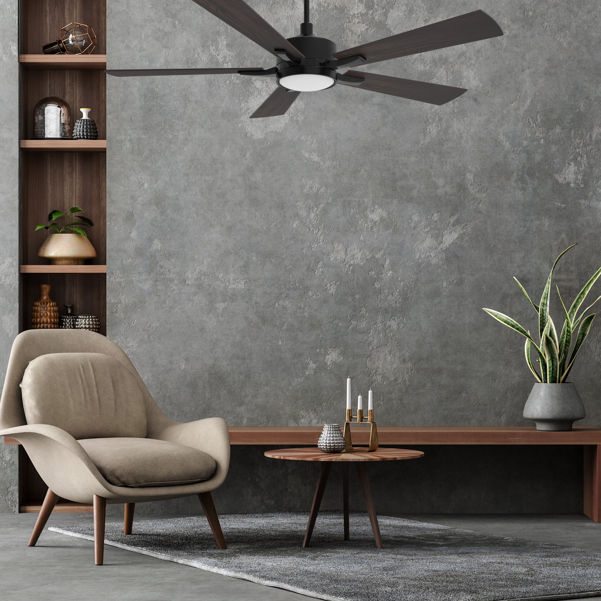 Carro Home APPLETON 56 inch 5-Blade Smart Ceiling Fan with LED Light Kit & Remote Control- Black/Wood Finish (Reversible Blades)