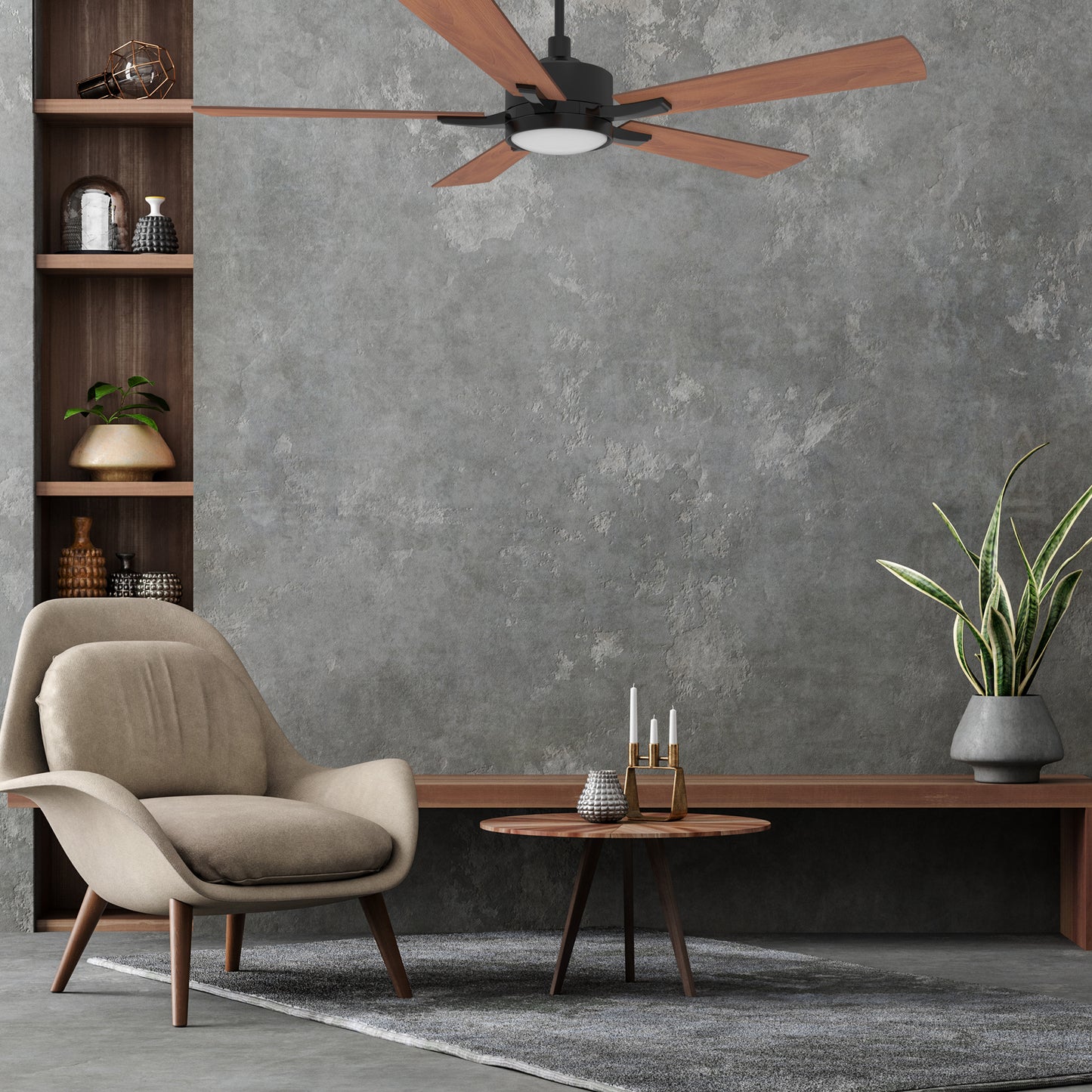 Carro Home APPLETON 56 inch 5-Blade Smart Ceiling Fan with LED Light Kit & Remote Control- Black/Wood Finish (Reversible Blades)