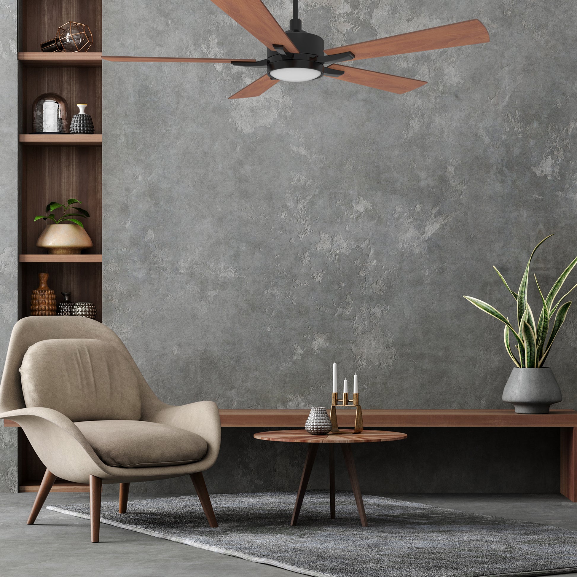 Carro Home APPLETON 56 inch 5-Blade Smart Ceiling Fan with LED Light Kit & Remote Control- Black/Wood Finish (Reversible Blades)