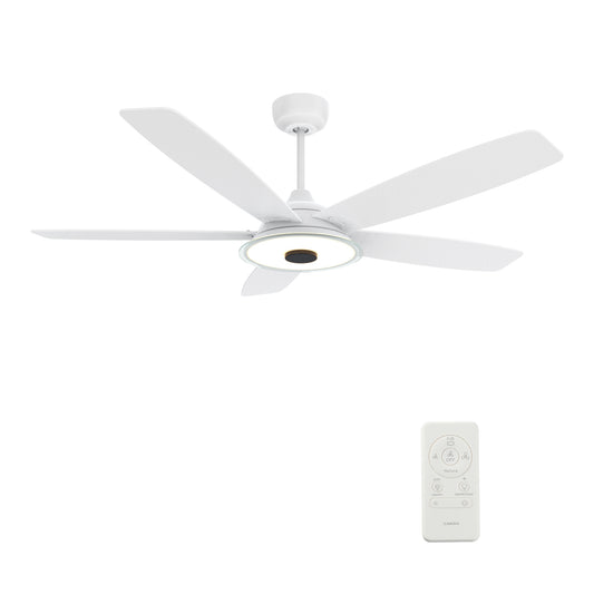 Carro Home JOURNEY 56 inch 5-Blade Smart Ceiling Fan with LED Light Kit & Remote - White/White Fan Blades