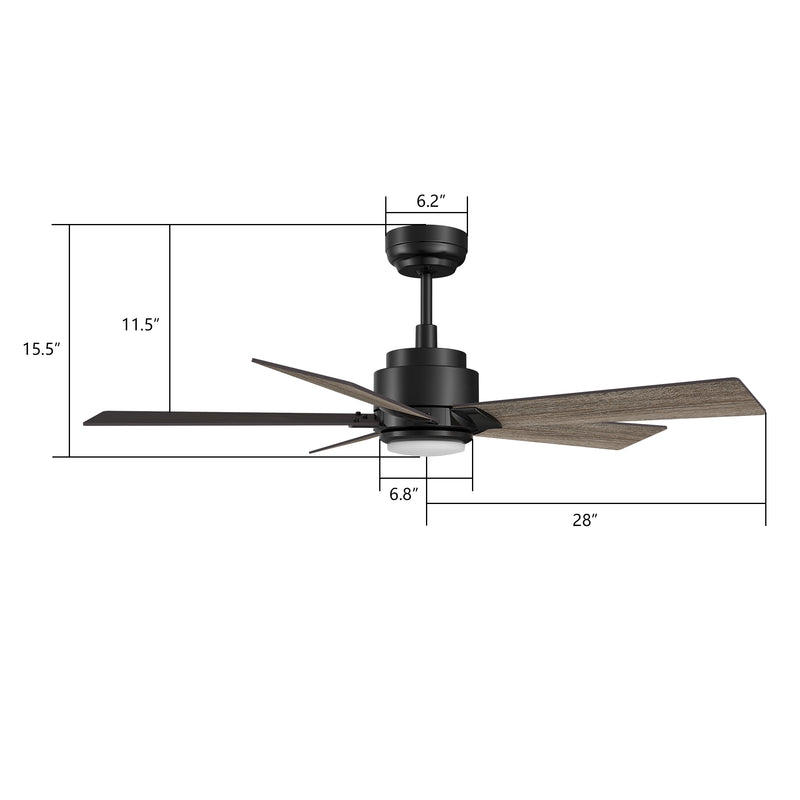 Carro ASCENDER 56 inch 5-Blade Flush Mount Smart Ceiling Fan with LED Light & Remote Control - Black/Walnut & Barnwood (Reversible Blades)