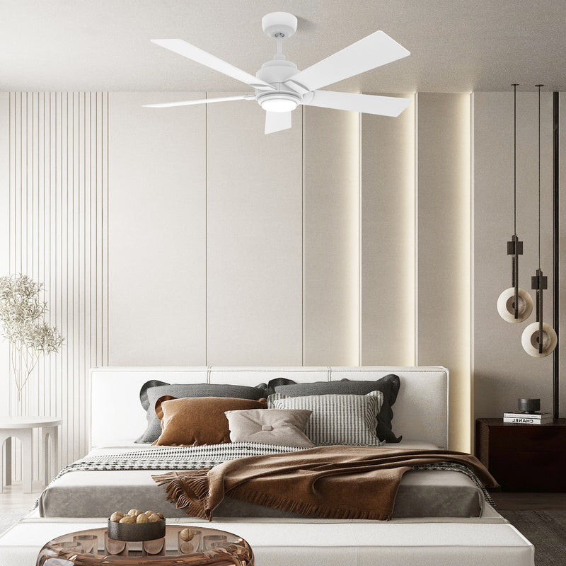 Carro ASCENDER 56 inch 5-Blade Flush Mount Smart Ceiling Fan with LED Light & Remote Control - White/White