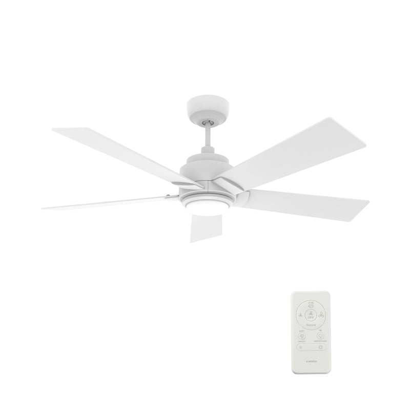 Carro ASCENDER 56 inch 5-Blade Flush Mount Smart Ceiling Fan with LED Light & Remote Control - White/White