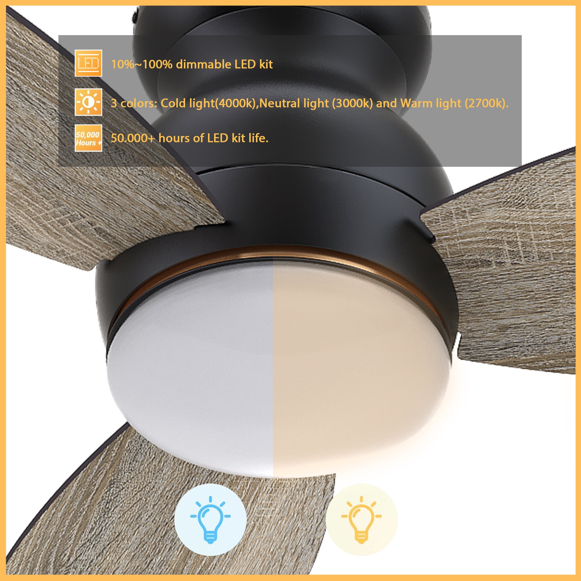 Carro TRENTO 60 inch 3-Blade Smart Ceiling Fan with LED Light Kit & Remote- Black/Walnut & Light Wood (Reversible Blades)