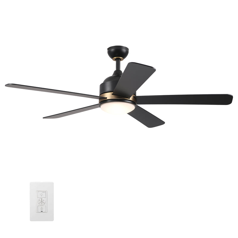 Carro USA SIMOY 52 inch 5-Blade Smart Ceiling Fan with LED Light Kit & Wall Switch - Black/Black (Gold Detail)