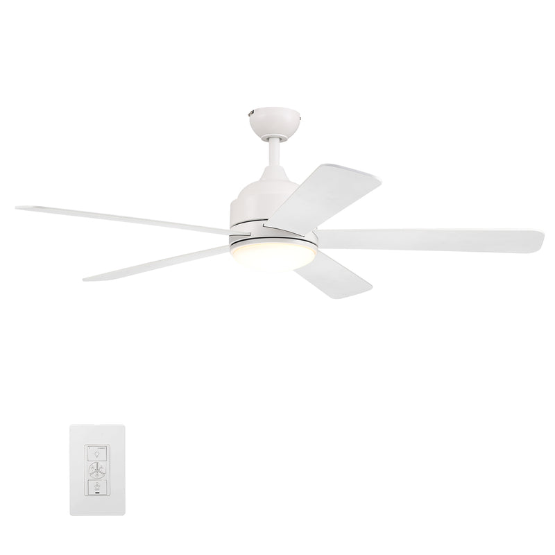 Carro SIMOY 52 inch 5-Blade Smart Ceiling Fan with LED Light Kit & Wall Switch - White/White & Light Wood (Reversible Blade)