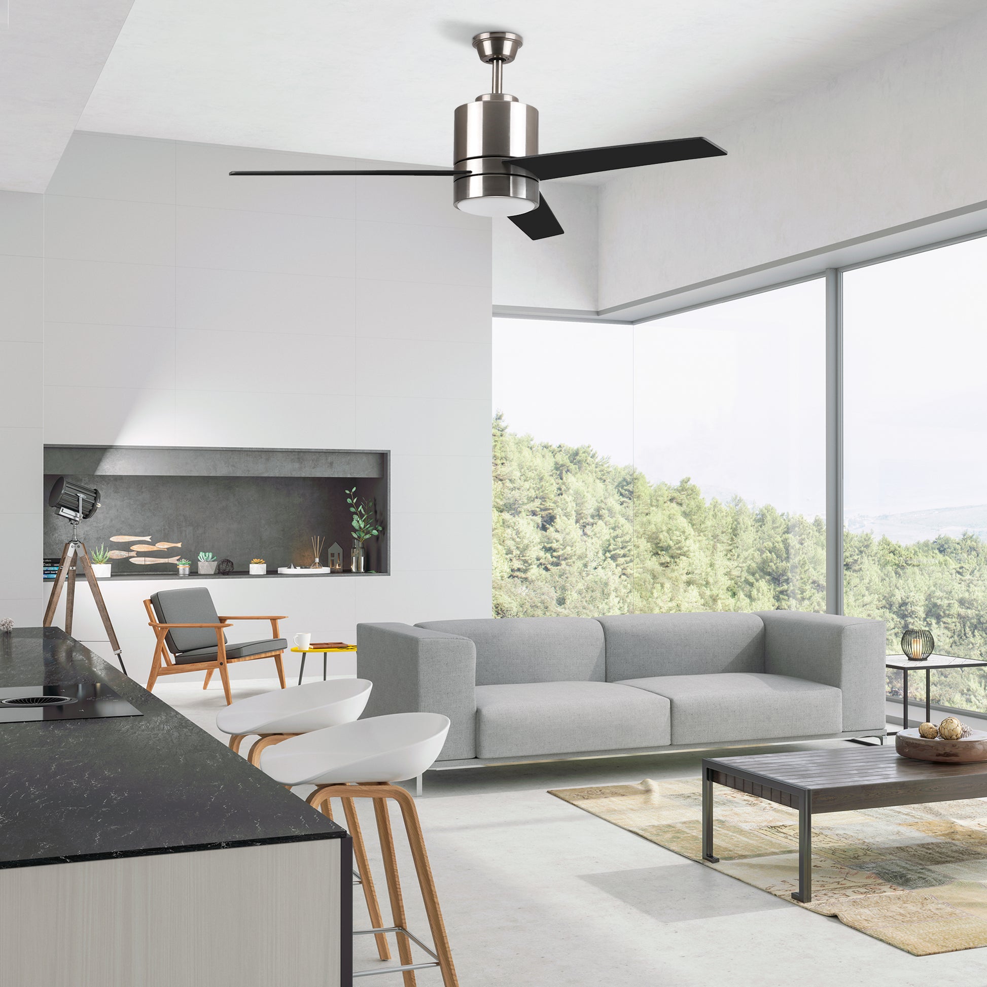Carro Home RAIDEN 52 inch 3-Blade Smart Ceiling Fan with LED Light Kit & Smart Wall Switch - Silver/Black & Light Wood (Reversible Blades)