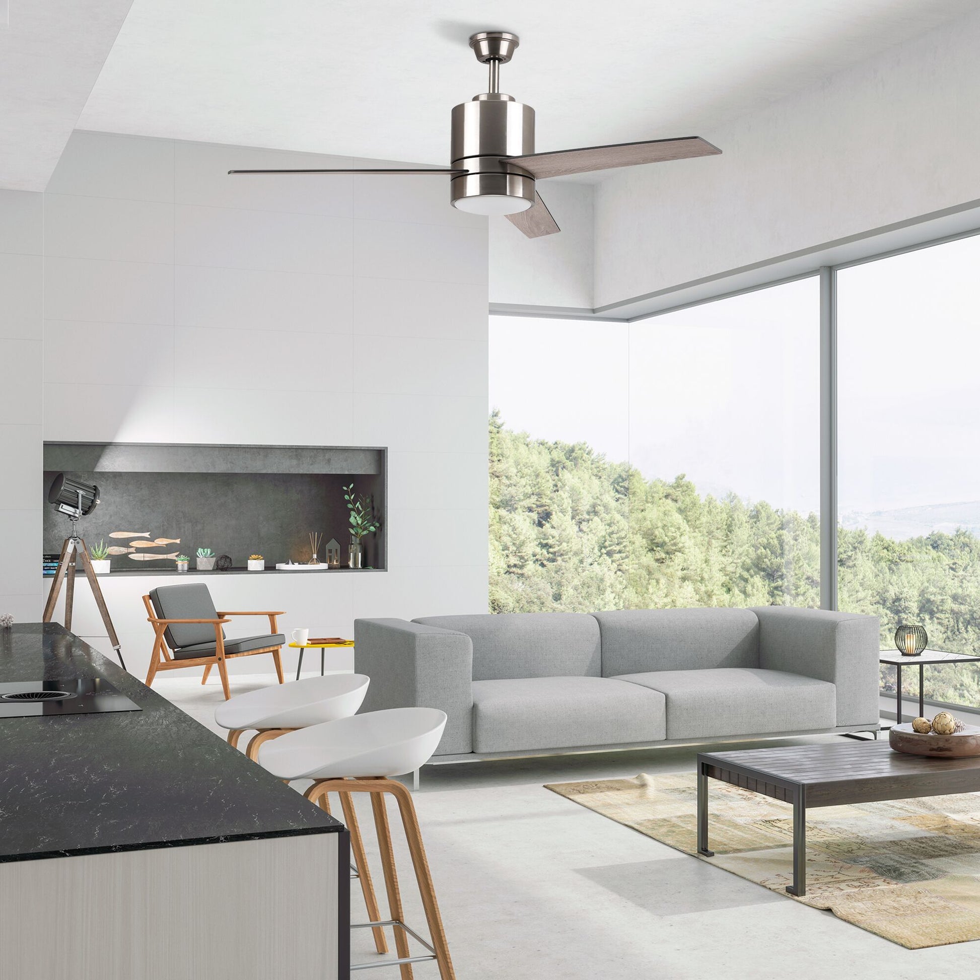 Carro Home RAIDEN 52 inch 3-Blade Smart Ceiling Fan with LED Light Kit & Smart Wall Switch - Silver/Black & Light Wood (Reversible Blades)